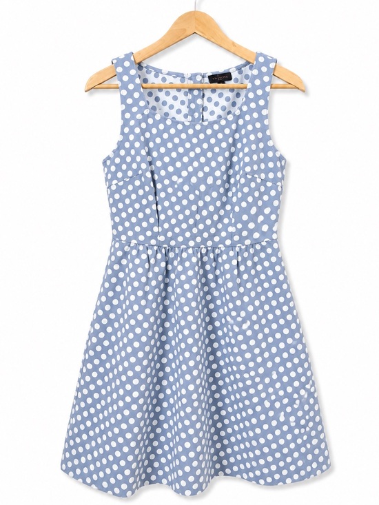 The Limited Dresses & Skirts - The Limited Light Blue and White Polka Dot Sleeveless Fit-and-Flare Dress